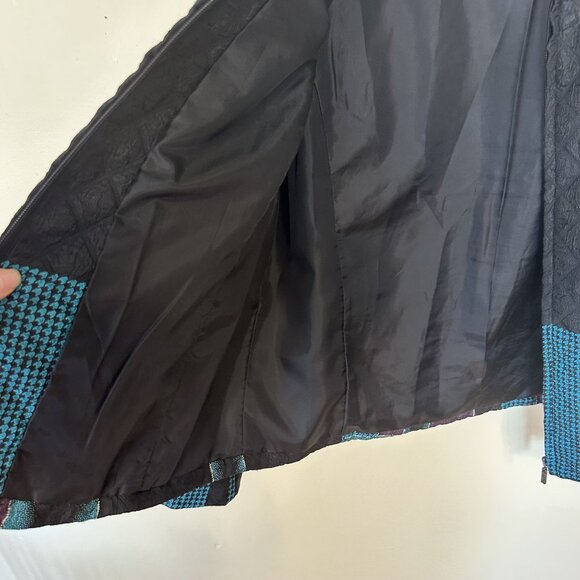 Vtg Womens Jacket Erin Patchwork Large Quilted Texture Turquoise Purple Zip Y2K - Picture 8 of 8